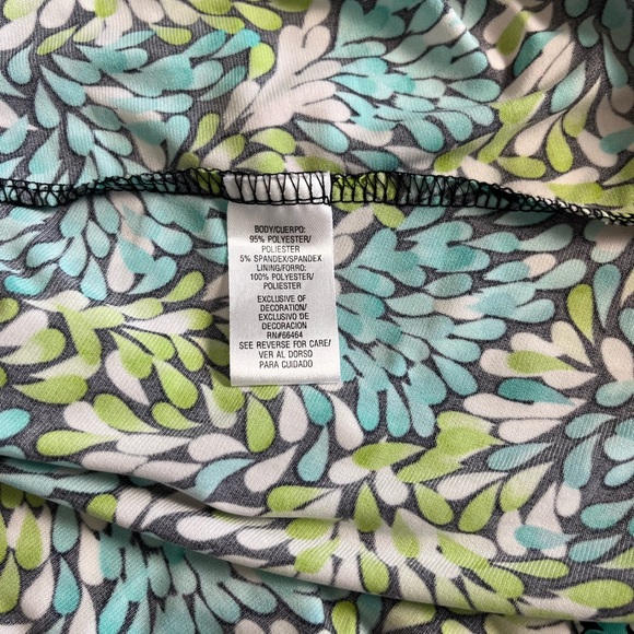 Studio I Green and Blue Leaf Print Cap Sleeve Dress Spring Office Flowy Sz 16 - Picture 10 of 11